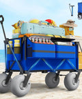Heavy Duty Beach Wagon With Big Wheels For Sand 450 Lb Load Foldable Cart With 9 Inch All Terrain Inflatable Tires loaded