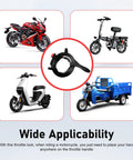 Heavy Duty Motorcycle Throttle Lock With Anti Slip Cushion Grip That Provides Dead Simple Cruise Control For Chill Highway Rolling On Street Bikes Scooters And E Bikes displayed with various vehicles.