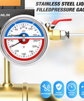 Stainless Steel Thermal Pressure Gauge 0 To 160 PSI And 30 To 250 Fahrenheit, Two And A Half Inch Dial, Liquid Filled, Back Mount