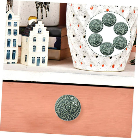 Set Of 10 Ceramic Drawer Pulls And Kitchen Cupboard Knobs With Vintage Pattern Single Hole Cabinet Door Handles For Dresser And Closet Hardware In Celadon Blue on peach drawer