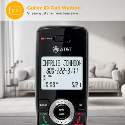 Top Shelf Five Handset Landline Phone System That Straight Up Blocks Spam Calls showing Caller ID feature with name and number display.