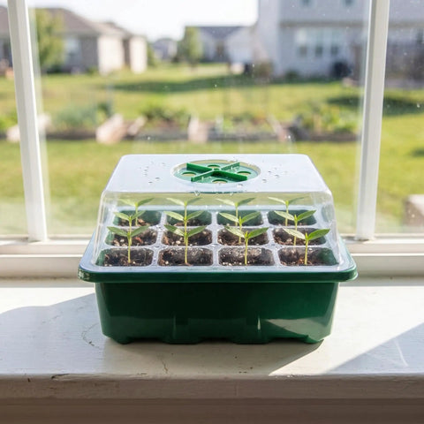 5 Pack Seed Starter Trays With Adjustable Humidity Dome And Base Indoor Greenhouse Mini Propagator, 12 Cells Per Tray