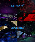 Twinkle And Sound Activated Fiber Optic Star Ceiling Kit For Cars And Indoor Spaces, 150 Strands Of 0.03 Inch Diameter 6.5 Foot Fibers, 16W RGBW Light Engine, Remote And App Control, End Glow Starry Sky Decoration installed in a car with changing colors.