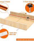 Crosscut Sled Kit For Table Saws With Two Aluminum T Track And Two UHMW Miter Bars Knob And Bolt And Screws For Woodworking DIY Pro Grade Heavy Duty Shop Ready shown with labeled T-track and miter bar.