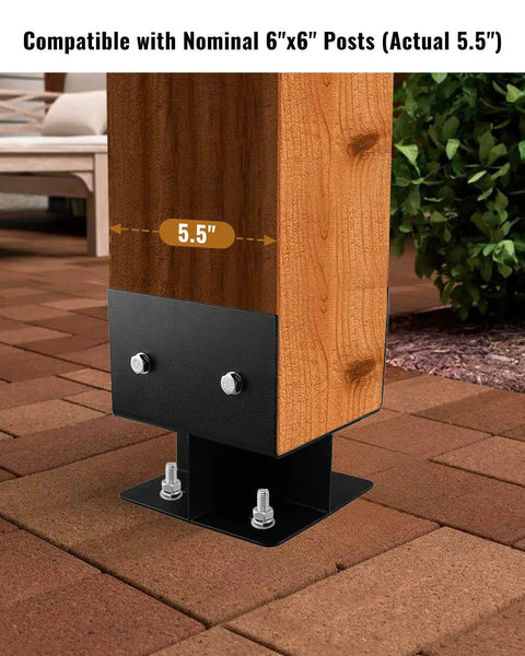 Heavy Duty 6x6 Concrete Post Base Anchor Two Pack Built Tough For Patio Gazebo Pergola Porch Fence And Deck Mount Elevates Wood Posts 2.5 Inch For Drainage And Rot Prevention Internal 5.5 By 5.5 Inch