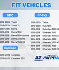 Chart showing fit vehicles for Brushless HVAC Heater Blower Motor For Chevy GMC Cadillac 2015-2020, including Yukon, Tahoe, Escalade.