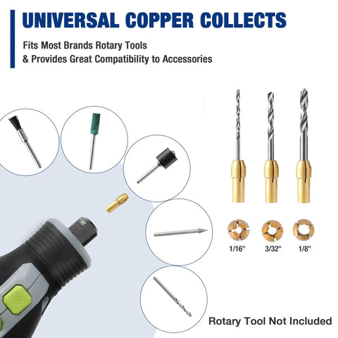 All In One 698 Piece Rotary Tool Accessories Kit with universal copper collets and drill bits, tool not included in image