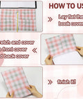 Instructions for using Six Pack Stretchy Book Covers For Hardcover And Paperback Up To 9 By 11 Inches With Aesthetic Floral And Gingham Patterns