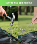 Using pack of 50 landscape staples with pick hook 6 inch galvanized garden pins for weed fabric lawn tent yard and sod.
