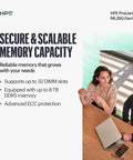 HPE ProLiant ML350 Gen11 showcasing secure & scalable memory capacity features, ideal for Enterprise use.