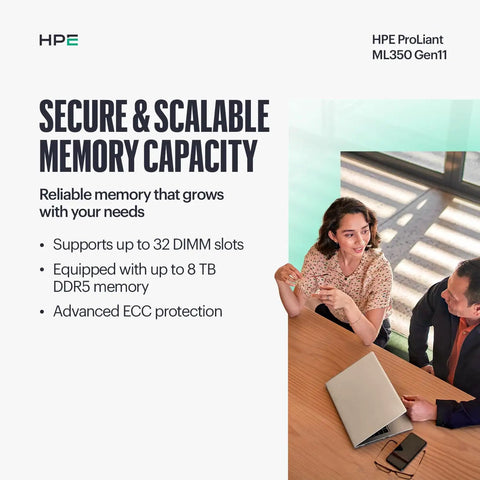 HPE ProLiant ML350 Gen11 showcasing secure & scalable memory capacity features, ideal for Enterprise use.