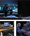 Badass Acoustic Foam Wall Panels Sound Absorbing Wedge Cut Studio Treatment Noise Dampening Home Theater Setup Vocal Booth Echo Reduction Goes Hard 56 Pack Soundproofing Pads 12X12X1 Inch in a home theater with two people.