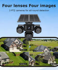 20MP Four Lens Solar Security Camera Outdoor Wifi Wireless Surveillance For Home Yard And Driveway Keeps Your Place Locked Down Fo Sho Ultra Wide Angle showing four views on smartphone from solar-powered cameras.