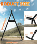 Triangle Stand For Dirt Bikes And Off Road Rides Universal Rear Side Wheel Holder And Motorcycle Kickstand For Dirt Pit Bike Supermoto Motocross Enduro Beefy Steel Build For Axle Holes 11mm And Up, showing dimensions