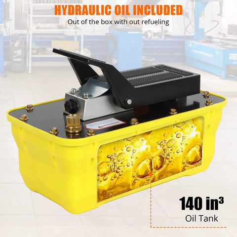 No Sweat Heavy Duty 10000 Psi Air Hydraulic Pump With 2.3L Half Gallon Tank, 3/8 Inch Outlet, 1/4 Inch Inlet, 6.6 Foot Hose, Killer Shop Press And Automotive Workhorse