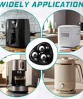 12 Pieces Self Adhesive Appliance Rollers With 360 Degree Rotation Caster Wheels showcasing use with small appliances like air fryer, rice cooker, coffee maker, kettle.