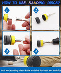 Pro 510pc Dremel Sanding Discs And Drums Wet Dry Kit With Hook Loop Sandpaper For Polishing Resin Rock Jewelry Making From Grit 60 To 10k instructional images showing wet and dry sanding disc assembly.