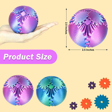 Gear Ball Fidget Toy Set Two Pack Steampunk Gear Sphere For Stress Relief And Focus in green and purple, diameter 2.5 inches