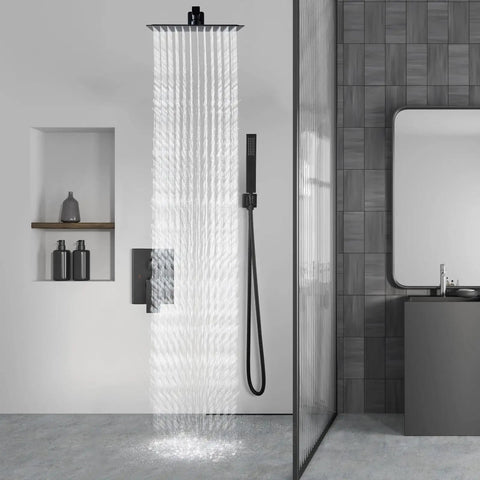 Top Shelf Matte Black Shower Faucet Kit Featuring A Nifty 8 Inch Rainfall Head And Handy Handheld Sprayer Crafted From Heavy Duty Stainless Steel And Solid Brass For Rugged Bathroom Upgrades Built Tough For Stress Free Daily Washes