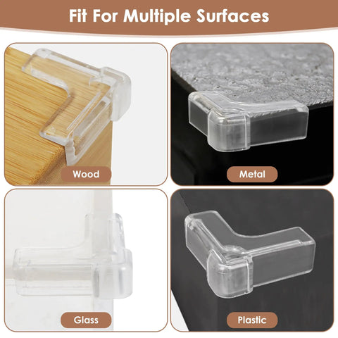 12 Pack Heavy Duty Corner Protectors For Baby Safety Furniture Edge Guards Slick Clear L Shaped Airbag Cushions on wood, metal, glass, plastic surfaces.