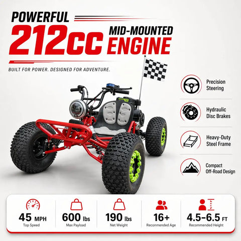 Beast 212cc Off Road Go Kart for Adults and Teens with CVT Automatic, Reverse, Hydraulic Disc Brakes, Electric Start, 8 Inch Tires