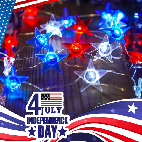 2 Pack 80 LED Red White Blue Patriot String Lights Battery Operated 20 Ft Indoor Outdoor Fairy Lights For 4th Of July
