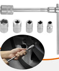 Portable Folding Mini T-Handle Socket Set One Quarter Inch Drive Tool Kit For Motorcycle ATV UTV Maintenance And Repairs, shown with sockets and usage.