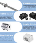 Beefed Up CNC Ball Screw Kit SFU1204 250mm Stainless Threaded Spindle With Metal Ball Screw Nut End Supports BK10 BF10 DSG12H Nut Housing 6.35x8mm Coupler For Automated Machines And Precise Linear Motion components displayed.