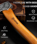 Valkyrie Viking Axe Hatchet With Leather Sheath For Camping And Bushcraft High Carbon 1055 Steel Blade, beech wood handle
