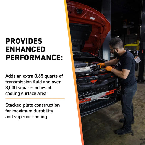 Mechanic installs Transmission Cooler Direct Fit For 2014 2019 Chevrolet Silverado 1500 And GMC Sierra 1500 V8 in garage