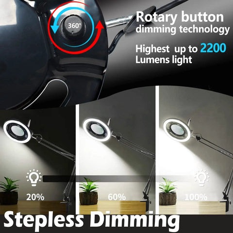 12X Magnifying Glass With Light LED Lamp Clamp On Arm For Close Up Work And DIY Hobby Repairs 2200 Lumens Stepless Dimmable