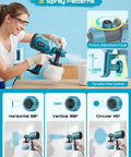 700W HVLP Paint Gun With Four Swappable Nozzles And Three Spray Patterns featuring a user adjusting spray pattern knob.
