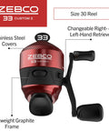 Custom Spincast Reel And Rod Combo With 6 Foot Two Piece Fiberglass Rod EVA Handle Quickset Anti Reverse Bite Alert Red Finish Size 30