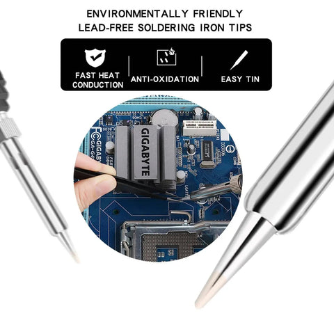 Heat Set Insert Tool Kit For 3D Printers TS101 TS100 936 Soldering Iron Adapter close-up with lead-free tip on circuit board
