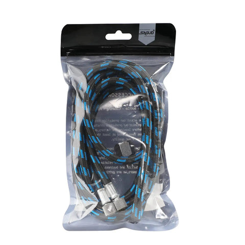 Six Foot Nylon Braided Airbrush Hose With Slick Zero Drip Airflow And Dual 1/8 Inch Ports Plus 1/8 Male To 1/4 Female Fitting in packaging.