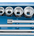Heavy Duty 16 Piece Three Quarters Inch Drive Socket Set with 22 to 60 Millimeter Hex Sockets and Ratchet in blue case