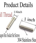20 Piece 1/4-20 By 1 Inch Hex Socket Set Screws In 304 Stainless Steel Full Thread Cup Point Grub Screws For Heavy Duty Rust Resistant Fastening Smooth Threads Reliable Hardware For Mechanical Parts
