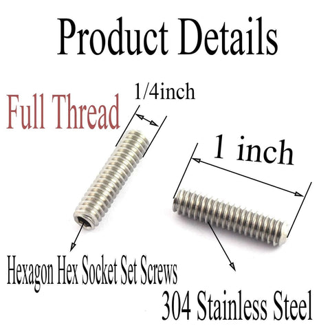 20 Piece 1/4-20 By 1 Inch Hex Socket Set Screws In 304 Stainless Steel Full Thread Cup Point Grub Screws For Heavy Duty Rust Resistant Fastening Smooth Threads Reliable Hardware For Mechanical Parts