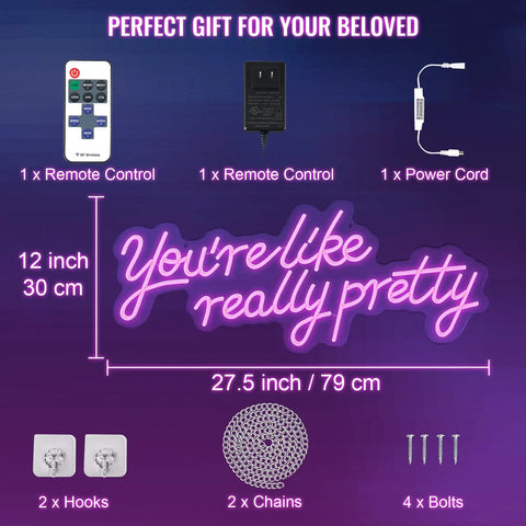 Youre Like Really Pretty Pink LED Neon Sign 27.5 By 12 Inch Wall Decor With Remote Control 4 Flash Modes And Adjustable Brightness Ideal For Parties Weddings Living Rooms For Any Space Or Event