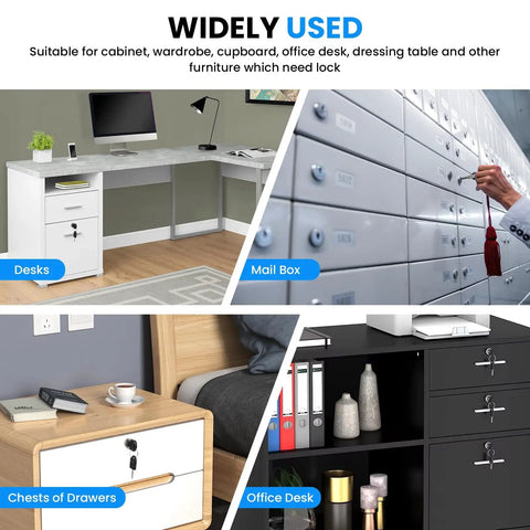 Heavy Duty Zinc Alloy Drawer Lock With Chrome Finish And Matching Screws on desks, mail boxes, and chests of drawers.