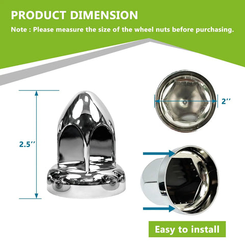 20 Pack Lug Nut Covers For Semi Trucks And Rigs 33mm By Two And One Half Inch Thread On Push On Caps ABS Plastic Chrome