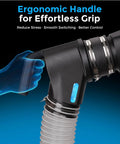 Close-up of ergonomic handle on 4 Inch Dust Collection Fitting Kit With Magnetic Handle For Woodworking Vacuum Systems.