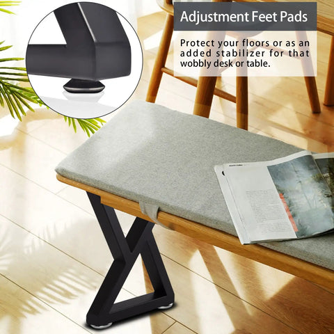 Beefy 16 Inch Metal Table Legs Set of 2 in Black for DIY Coffee Tables Benches with adjustment feet pads close-up