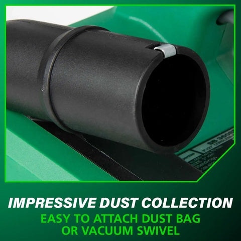 Close-up of dust collection port on 36V Cordless Belt Sander with Brushless Motor Pro Grade 3 Inch by 21 Inch Sanding Belt Kit