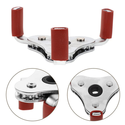 Game Changing Aluminum Alloy Smoke Detector Transducer Disassembly Tool For Rapid Sensor Replacement And Knuckle Saving Home Maintenance Upkeep Projects Today, top view with red rubber grips.