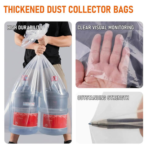 Person holding heavy objects in Thickened Dust Collector Bags 31x43 Inch 6 Mil Clear Plastic 6 Pack showing durability and strength