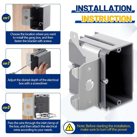 Installation instructions for 20 Pack 1 Gang Adjustable Square Plastic Electrical Outlet Boxes ETL Listed 21 Cubic Inch PVC