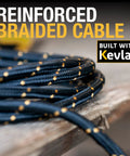 Beefy Heavy Duty 3 in 1 Charging Cable 6 ft Fast Charger Cord with Kevlar reinforcement, black and yellow braided design