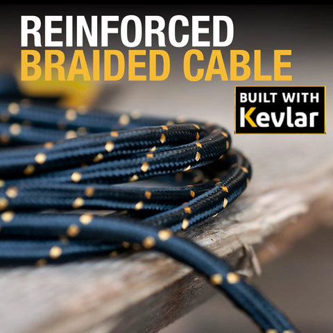 Beefy Heavy Duty 3 in 1 Charging Cable 6 ft Fast Charger Cord with Kevlar reinforcement, black and yellow braided design