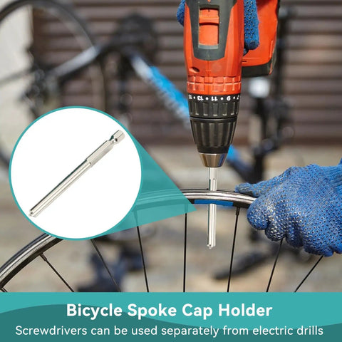 Must Have Stainless Steel Spoke Nipple Driver Tool For Bike Wheel Spokes MTB Road Mountain Bicycles shown used with drill
